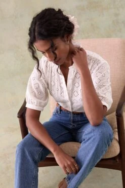 Mimbridge Frill Neck Broderie Shirt -Buff Shop Mimbridge Frill Neck Shirt1 92892902 b182 45c1 9537 7835cc023e58