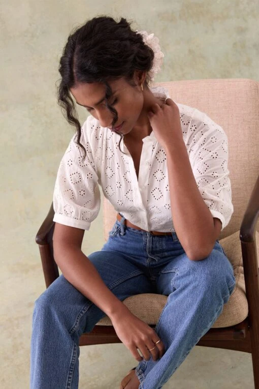 Mimbridge Frill Neck Broderie Shirt - Image 3