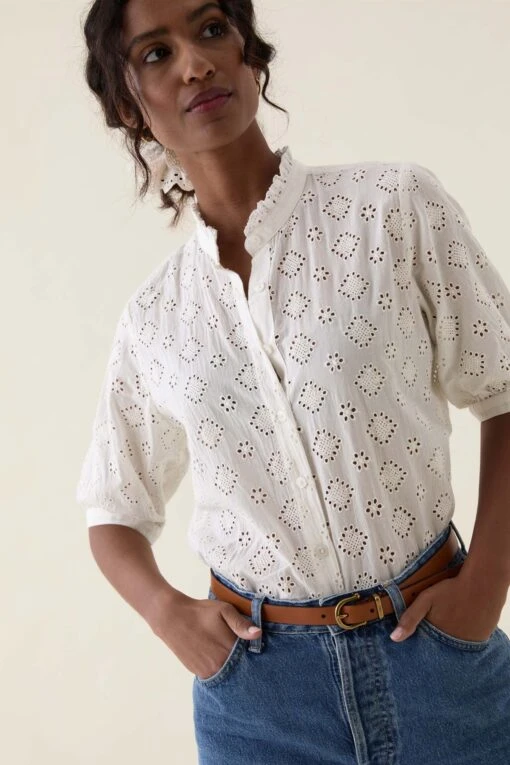 Mimbridge Frill Neck Broderie Shirt - Image 2