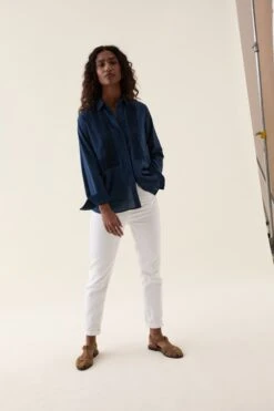 Newhaven Navy Broderie Panel Shirt -Buff Shop Newhaven Navy Broderie Panel Shirt1