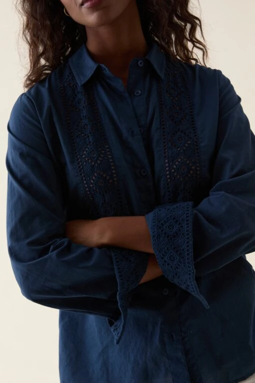 Newhaven Navy Broderie Panel Shirt - Image 2