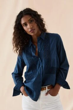 Newhaven Navy Broderie Panel Shirt -Buff Shop Newhaven Navy Broderie Panel Shirt5