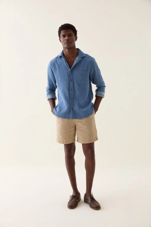 Newick Steel Blue Double Cloth Shirt - Image 3