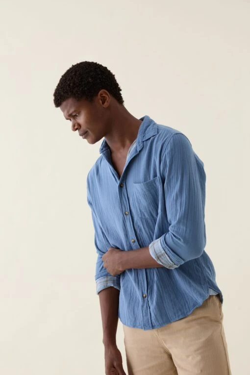 Newick Steel Blue Double Cloth Shirt - Image 5