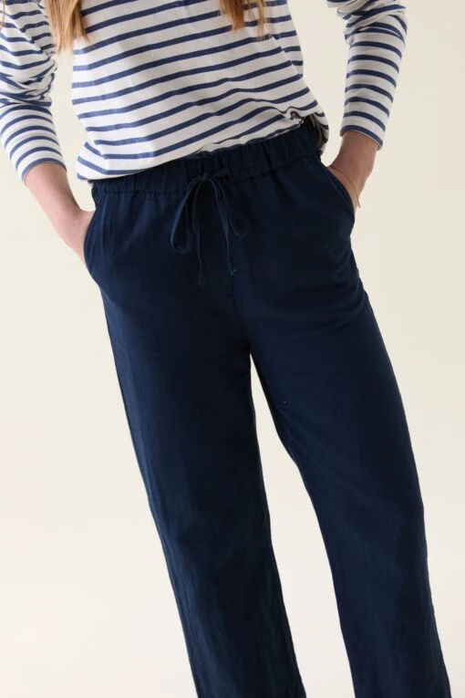 Ottershaw Navy Linen Blend Trousers - Image 2