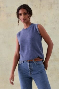 Buff Shop -Buff Shop Peaslake Mid Blue Knitted Vest5