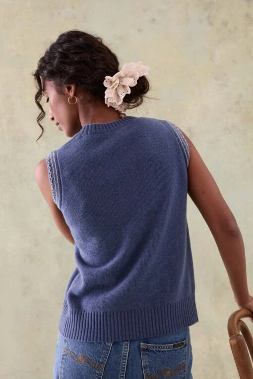 Peaslake Mid Blue Knitted Vest - Image 5