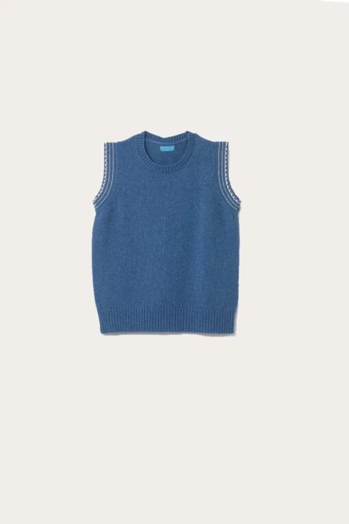 Peaslake Mid Blue Knitted Vest - Image 8