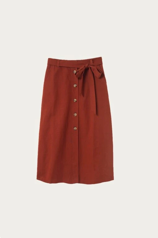 Compton Rust Linen Blend Midi Skirt - Image 6