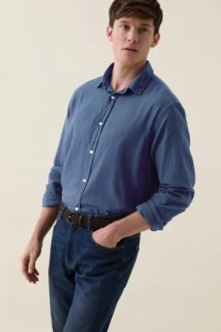 Shaw Indigo Lightweight Herringbone Shirt -Buff Shop Shaw Indigo Shirt1