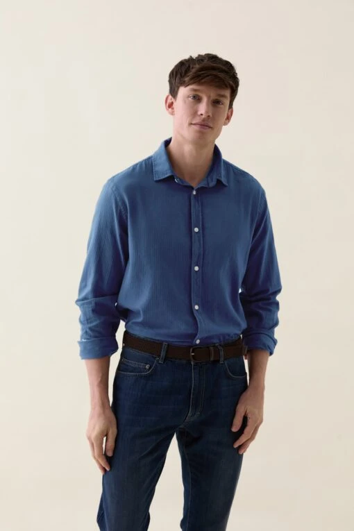 Shaw Indigo Lightweight Herringbone Shirt - Image 5