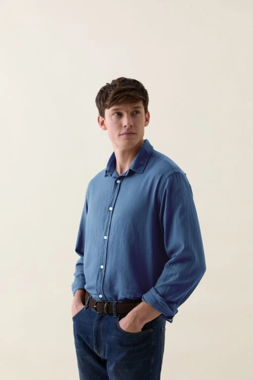 Shaw Indigo Lightweight Herringbone Shirt - Image 6