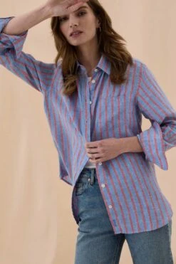 Slyfield Multi Stripe Linen Shirt -Buff Shop Slyfield Linen Shirt