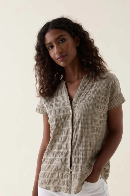 Telscombe Khaki Seersucker Blouse - Image 2