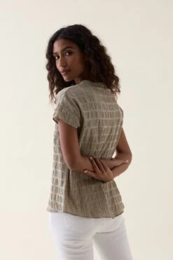 Telscombe Khaki Seersucker Blouse -Buff Shop Telescombe Khaki Top3