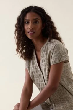 Telscombe Khaki Seersucker Blouse -Buff Shop Telescombe Khaki Top4