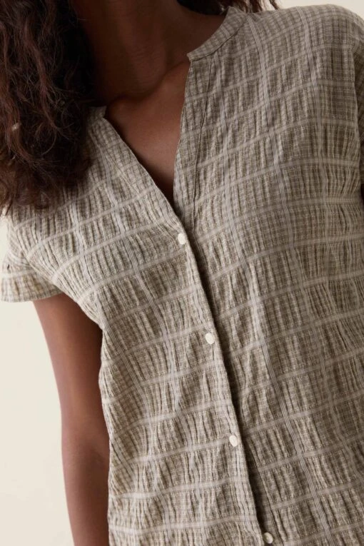 Telscombe Khaki Seersucker Blouse - Image 4