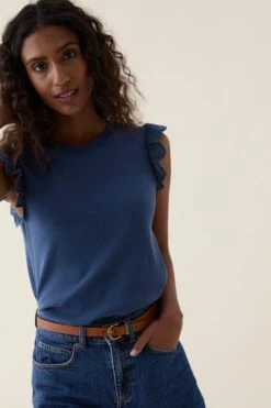 Thurley Mid Blue Broderie Sleeve Tee -Buff Shop Thurley Mid Blue Tee4