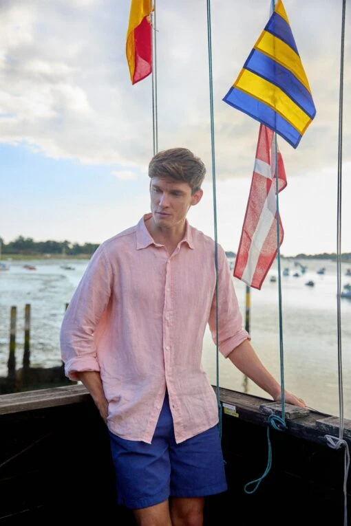 Upton Pink Garment Dye Linen Shirt - Image 8
