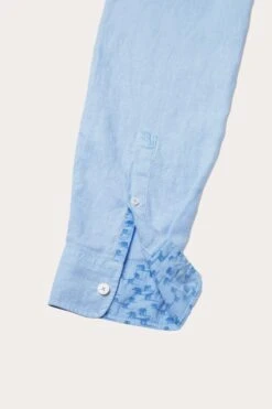 Upton Sky Garment Dye Linen Shirt -Buff Shop UptonSkyCloseUp