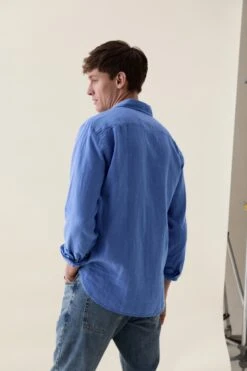 Upton Cornflower Garment Dye Linen Shirt -Buff Shop Upton Cornflower3
