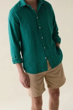 Upton Emerald Garment Dye Linen Shirt -Buff Shop Upton Emerald Linen Shirt1
