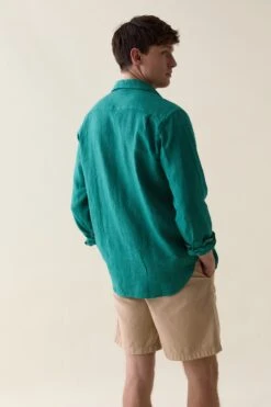 Upton Emerald Garment Dye Linen Shirt -Buff Shop Upton Emerald Linen Shirt2