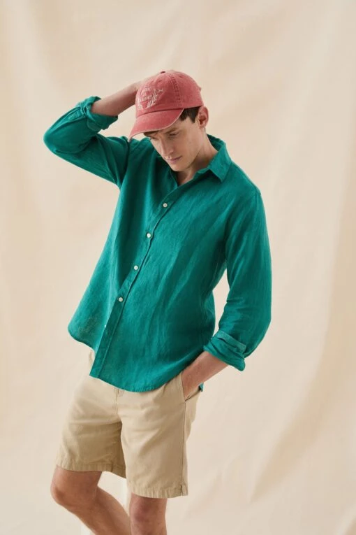 Upton Emerald Garment Dye Linen Shirt - Image 5