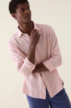 Upton Pink Garment Dye Linen Shirt -Buff Shop Upton Pink Linen Shirt1