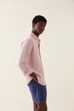 Upton Pink Garment Dye Linen Shirt -Buff Shop Upton Pink Linen Shirt3