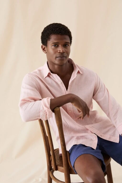 Upton Pink Garment Dye Linen Shirt