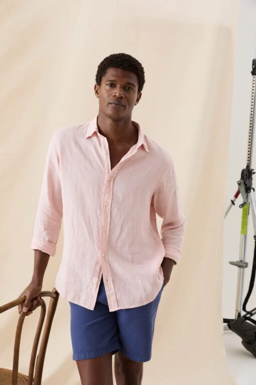 Upton Pink Garment Dye Linen Shirt - Image 3