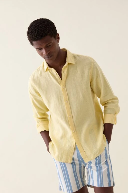 Upton Yellow Garment Dye Linen Shirt - Image 2