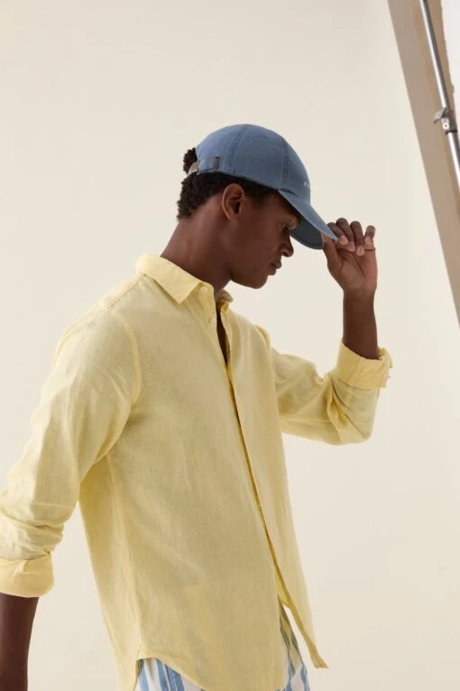 Upton Yellow Garment Dye Linen Shirt - Image 3