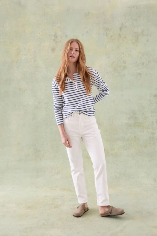 Warlingham Stripe Ruffle Henley Top - Image 3