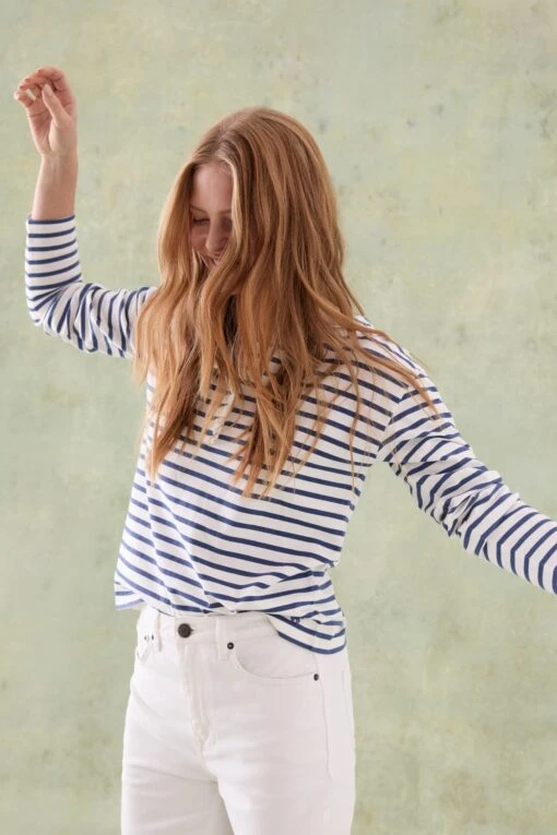 Warlingham Stripe Ruffle Henley Top - Image 2