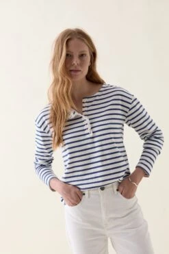 Warlingham Stripe Ruffle Henley Top -Buff Shop Warlingham Stripe Ruffle Henley Top3