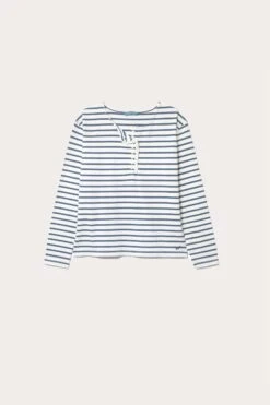 Warlingham Stripe Ruffle Henley Top -Buff Shop Warlinham Stripe RuffleHenley Top