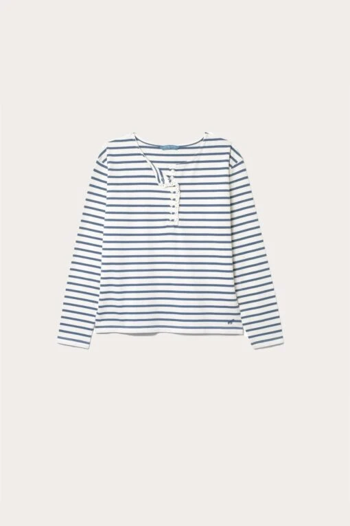 Warlingham Stripe Ruffle Henley Top - Image 6