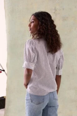 Waverley Gingham Tie Neck Blouse -Buff Shop Waverley Gingham Tie Neck Blouse4