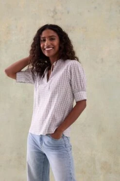Waverley Gingham Tie Neck Blouse -Buff Shop Waverley Gingham Tie Neck Blouse5